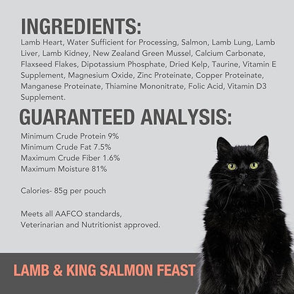 Feline Natural Wet Cat Food Variety Pack - Chicken, Lamb, Salmon &amp; Beef Feast, Grain-Free, 3oz Pouches, New Zealand Made, Assorted Single Serve Pates (12 Pack)