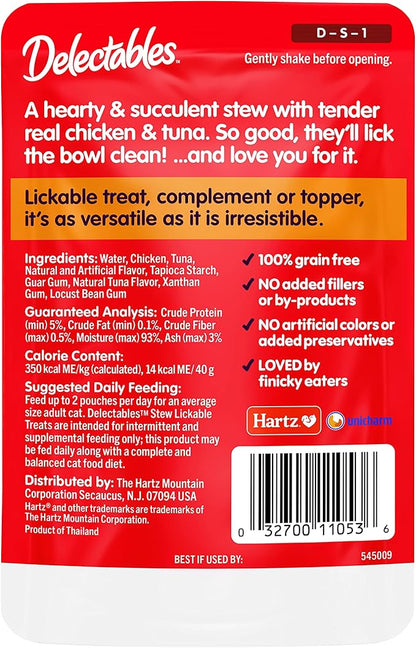 Hartz Delectables Stew Lickable Wet Cat Treats for Adult &amp; Senior Cats, Chicken &amp; Tuna, 1.4 Ounce (Pack of 12)