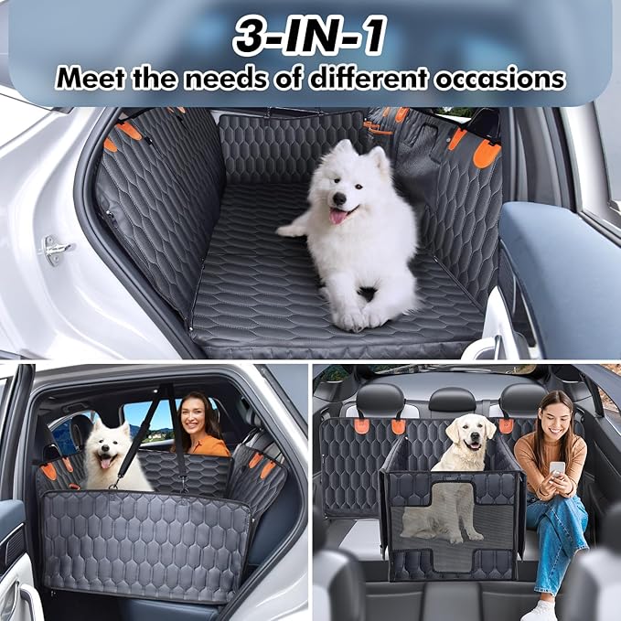 3-in-1 Convertible Dog Car Seat Extender &amp; Booster Seat – 400lb Capacity, Waterproof 600D Oxford with Hard Bottom, Scratch-Proof Hammock for Cars &amp; SUVs