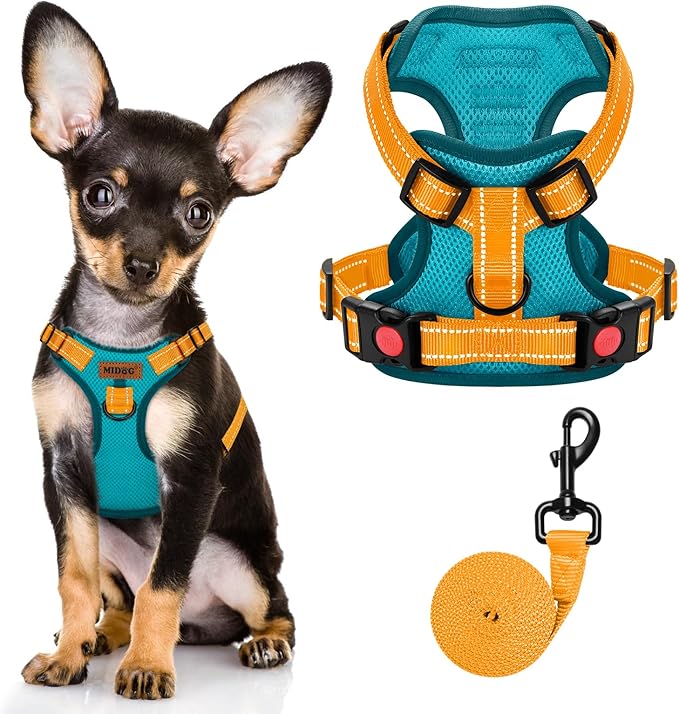 MIDOG No-Pull Dog Harness | Adjustable &amp; Reflective Pet Harness Leash Set for Small Medium Large Dogs Walking, Training| No Choke, Front Clip, Soft Padded Vest with Easy Control Handle - Blue, XS