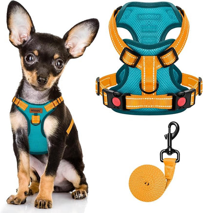 MIDOG No-Pull Dog Harness | Adjustable &amp; Reflective Pet Harness Leash Set for Small Medium Large Dogs Walking, Training| No Choke, Front Clip, Soft Padded Vest with Easy Control Handle - Blue, XS