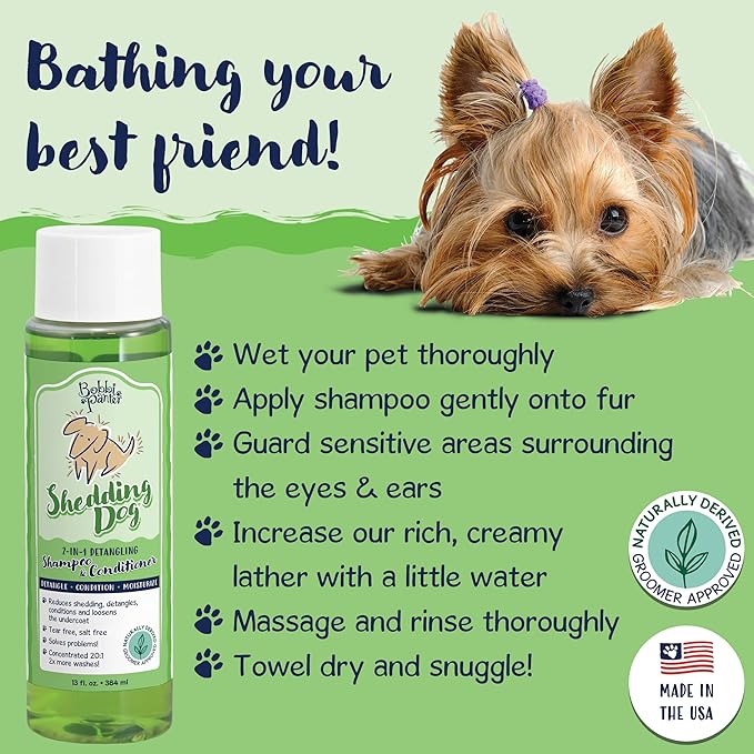 Bobbi Panter Dog Shampoo and Conditioner - Made in USA - All Natural 2-in-1 Formula for Nourish, Detangle &amp; Reduce Shedding - Concentrated 10:1 for Professional Groomers - Pear Scent, 13 Oz