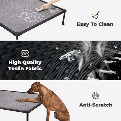 Veehoo Chewproof Elevated Dog Bed - Cooling Raised Pet Cot, Breathable Mesh, Washable &amp; Non-Slip for Medium Dogs, Indoor/Outdoor, Black Silver Mat and Black Frame, 32x25inches (Model CWC2203A03)
