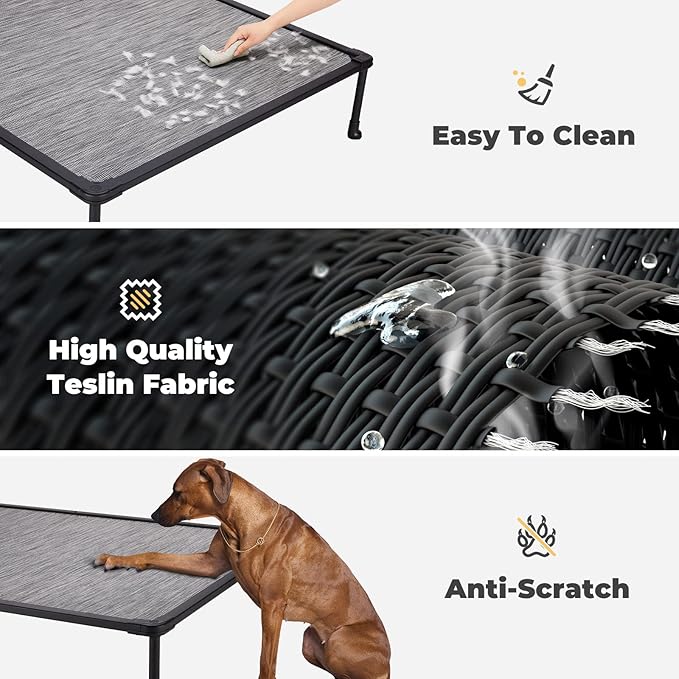 Veehoo Chewproof Elevated Dog Bed - Cooling Raised Pet Cot, Breathable Mesh, Washable &amp; Non-Slip for Large Dogs, Indoor/Outdoor, Black Silver Mat and Black Frame, 59x37inches (Model CWC2203A03)