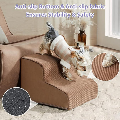 Dog Stairs for Small Dogs, 3-Steps Dog Ramp for Bed and Couch, Pet Stairs with Highly Supportive Foam and Non-Slip Bottom, Pet Steps for Cat &amp; Doggie (High 15.7 Inch)