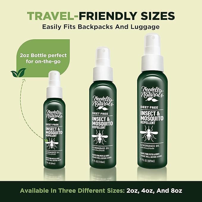 Deet-Free Insect &amp; Mosquito Repellent 8oz – Nice Smelling Insect Repellent with Lemongrass Oil Safe for Pets and Kids – Bug Spray Against Mosquitoes, Gnats, Black Flies, No-See-ums, and Other Insect