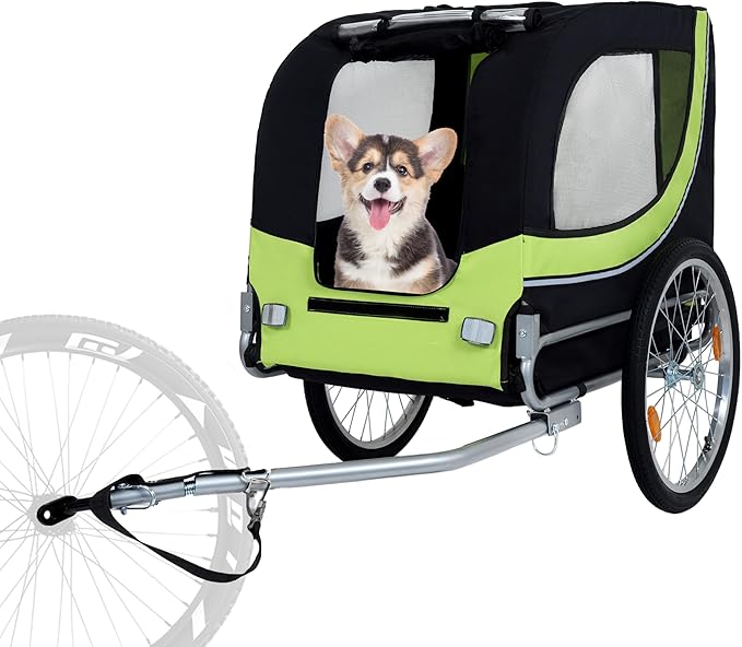 Blue-Grey Large Folding Bike Trailer for Dogs – Heavy-Duty Steel Frame, 66LB Capacity Pet Carrier for All-Terrain Cycling, Jogging &amp; Camping Adventures!
