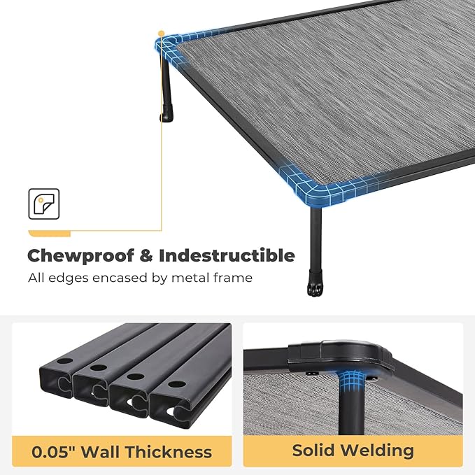 Veehoo Chewproof Elevated Dog Bed - Cooling Raised Pet Cot, Breathable Mesh, Washable &amp; Non-Slip for Medium Dogs, Indoor/Outdoor, Black Silver Mat and Black Frame, 32x25inches (Model CWC2203A03)