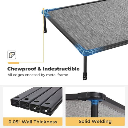 Veehoo Chewproof Elevated Dog Bed - Cooling Raised Pet Cot, Breathable Mesh, Washable &amp; Non-Slip for Large Dogs, Indoor/Outdoor, Black Silver Mat and Black Frame, 42x30inches (Model CWC2203A03)