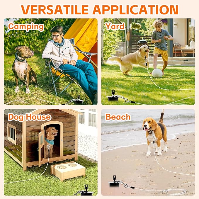 Snagle Paw Dog Tie Out Cable &amp; Stake with Lock Cap - 30ft Heavy Duty Rust Proof Cable, 360° Swivel Dog Yard Leash &amp; Stake Up to 220 lbs - Ground Anchor for Yard, Beach, Camping &amp; Outdoor Use