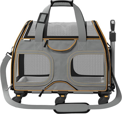 Katziela Rolling Pet Carrier - Airline Compliant with Removable Wheels - TSA Approved for Small Dogs and Cats - Soft FAA Travel Airplane Underseat Wheeled Luggage