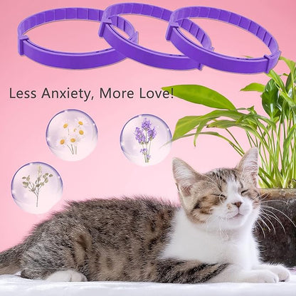 Wustentre 3 Pack Adjustable Anxiety Collar - Cat Calming Pheromones for Cats &amp; Kittens, Stress Reliever - Relaxing Comfortable Collar (Violet)
