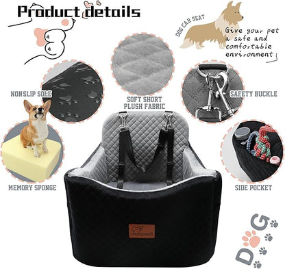 Dog Booster Car Seat for Dogs under 35lbs,Elevated Pets Seat with Safety Strap,Ultra Soft Fabric and Memory Foam Car Dog Bed,Safety,Comfy,Non-Slip&amp;Washable Carseat Cushion for Travel,Cars,SUV.(H-Grey)