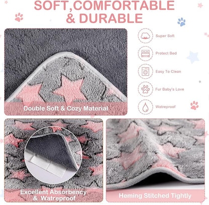 Reginary 4 Pcs Waterproof Guinea Pig Blankets Washable Small Animal Fleece Bedding Absorbent Guinea Pig Cage Liners Reusable Pet Pee Pad Sleep Mat for Hamster Ferret(Cute Star Pattern,35 x 24 Inch)