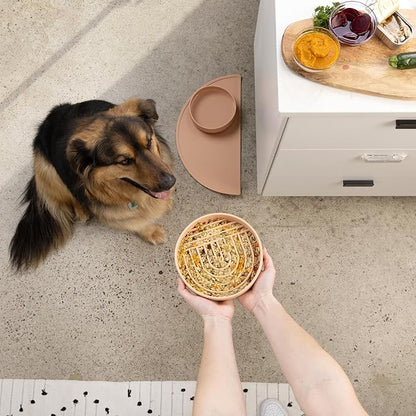 The Slowdown Bowl Silicone Slow Feeder for Dogs &amp; Puppies, Slow Eating, Modern Lick Mat Design, Reduces Gulping, Fits 2.5 Cups 9.5” Across x 1.5” Tall, Mealtime Challenge, Large-Spruce