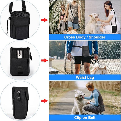 Dog Travel Bag, Airline Approved Pet Travel Bag with 2 Dog Treat Training Pouches for Weekend Pet Travel Supplies &amp; Accessories, Black
