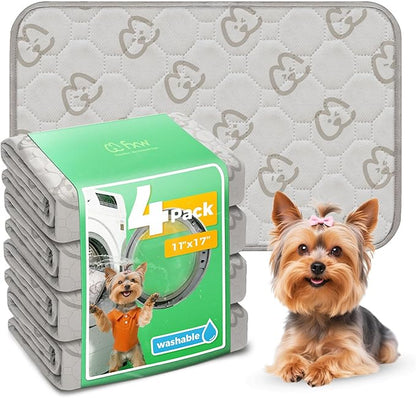 FXW Washable Pee Pads for Dogs, Puppy Pads with Super Absorbent, Specifically Designed for 18inch Cages, 17" × 11" Rectangle, Khaki, 4 Packs