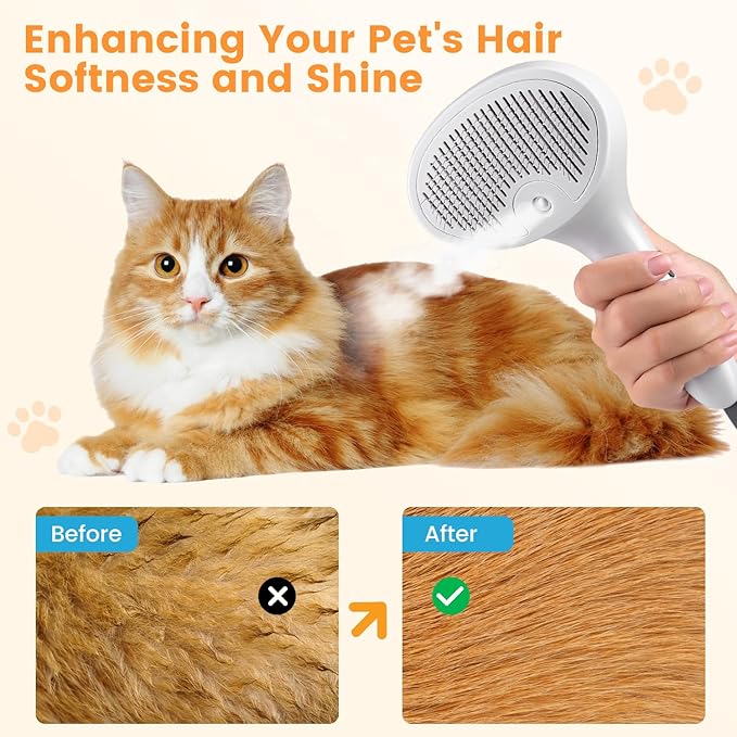 3 in 1 Cat Steam Brush for Cats &amp; Dogs, Pet Spray Hair Removal Comb for Shedding &amp; Grooming, Rechargeable Water Brush for Long &amp; Short Haired Pets with Release Button(White)