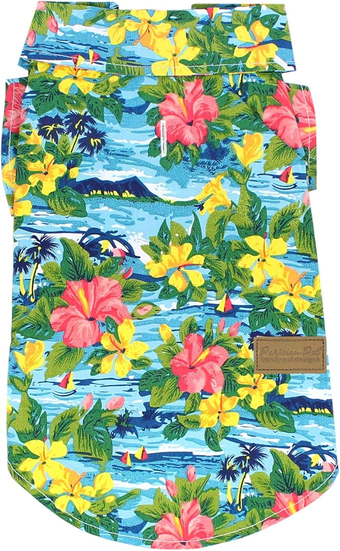 Parisian Pet Stylish Dog Hawaiian Shirt - Cotton Summer Beach Outfit - Hook &amp; Loop Closure - Machine Washable - XS