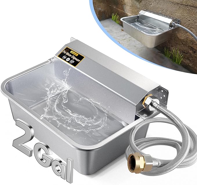Automatic Dog Water Dispenser, 2 Gallons 304 Stainless Steel Dog Water Bowl for Indoor/Outdoor, Large Water Bowl for Pets &amp; Livestock, Anti Tip, Wide Mouth, Water Auto Fill, Fit GHT 3/4" Faucet