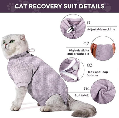 Dotoner Cat Surgery Recovery Suit for Female Male Anti-Licking Pet Surgical Pajamas Long Sleeve Prevent Shedding Cat Spay Recovery Suit&amp;E Collar Alternative Bodysuit for Cats