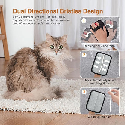 4 Pack Electrostatic Pet Hair Removal Gloves, Reusable Washable Dog &amp; Cat Hair Remover Gloves for Furniture, Carpet, Car Seats, Effortless Cleaning