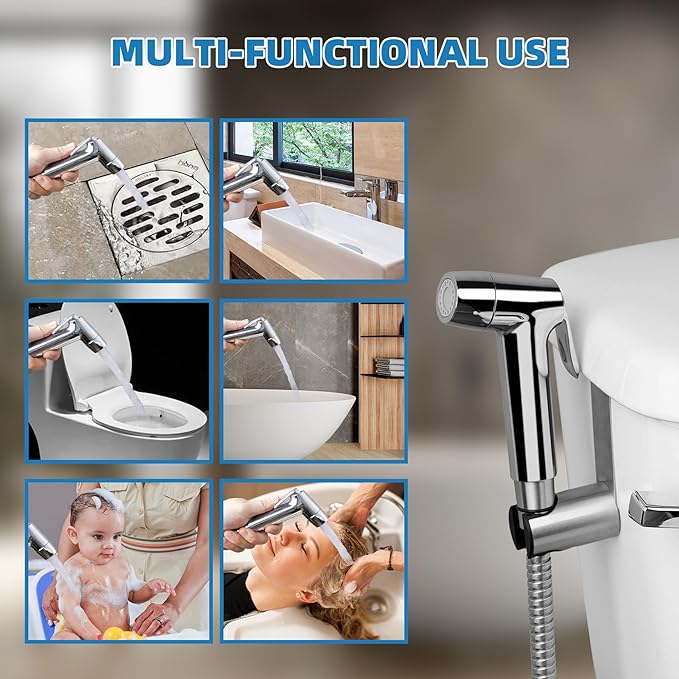 Hibbent Sink Faucet Hose Sprayer Attachment with 10 Adapters - Dual Function Handheld Bidet, Rinser &amp; Shower Head - for Feminine Hygiene, Baby Diaper Cleaning &amp; Pet Bathing