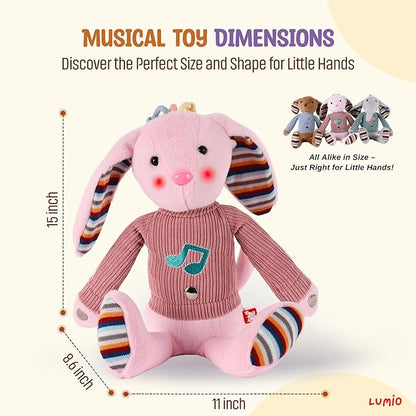 Lumio Musical Stuffed Animal Plush Toy with Lights &amp; Sounds - Cute Interactive Toy for Newborns, and 3 6 12 to 48 Months (Elephant)