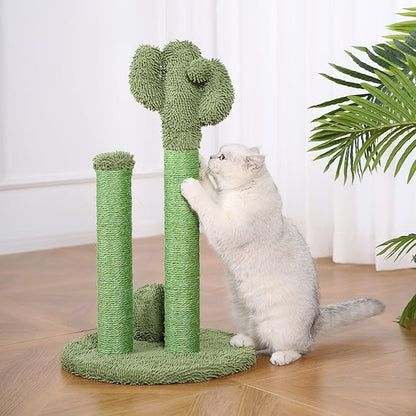 Amazon Basics Cat Scratcher - Indoor Cactus Triple Posts Cat &amp; Kittens Scratching Post with Dangling Ball, Large (27"H) - Green