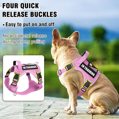WINSEE Service Dog in Training Harness with 5 PCS Patches, Reflective Tactical Dog Vest Harness, Adjustable Soft Oxford Pet Harness with Easy Control Handle, Hook &amp; Loop Panels for Walking Hiking