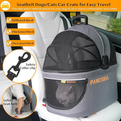 PAWZIDEA Pet Stroller 4 in 1, Dog Strollers for Small/Medium Dogs with Detachable Carrier Easy Lock Canopy, Seatbelt Puppy Car Seat, Cozy House, Foldable &amp; Lightweight Jogger Cat Stroller, 4 Wheels
