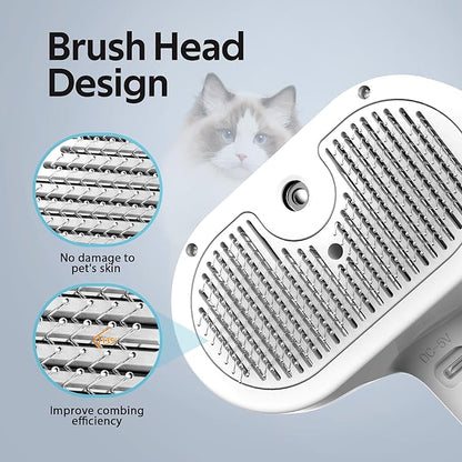 Pet Grooming Brush with Electronic Mist Spray - Gentle Deshedding Tool for Cats &amp; Dogs, Pet Steam Brush，Reduces Shedding, Soft Bristles, Promotes Healthy Coat-Comes with a hair smoothing comb-White