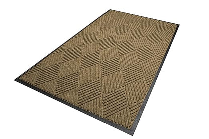 WaterHog Diamond | Commercial-Grade Entrance Mat with Rubber Border – Indoor/Outdoor, Quick Drying, Stain Resistant Door Mat (Camel, 3&