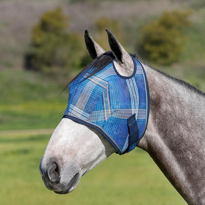 Kensington UV Horse Fly Mask with Web Trim - Protective Mask with Dual Ear Opening &amp; Forelock Freedom - Medium, Kentucky Blue