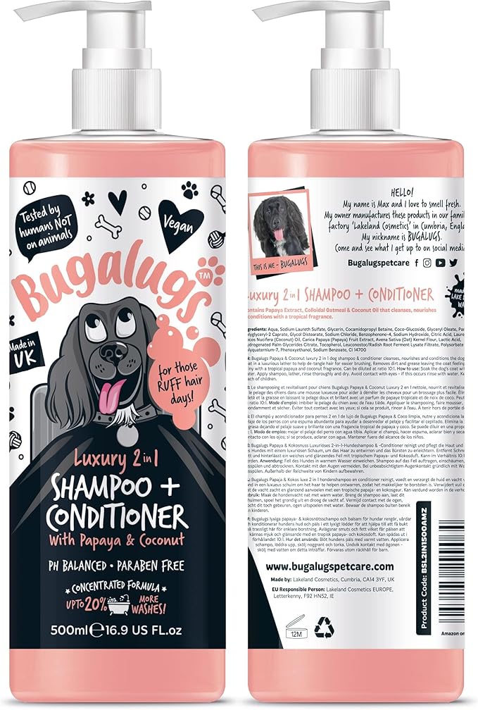 Dog Shampoo Luxury 2 in 1 Papaya &amp; Coconut Dog Grooming Shampoo Products for Smelly Dogs with Fragrance, Best Puppy Shampoo, Professional Groom Vegan pet Shampoo &amp; Conditioner