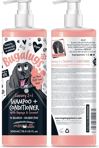 Dog Shampoo Luxury 2 in 1 Papaya &amp; Coconut Dog Grooming Shampoo Products for Smelly Dogs with Fragrance, Best Puppy Shampoo, Professional Groom Vegan pet Shampoo &amp; Conditioner