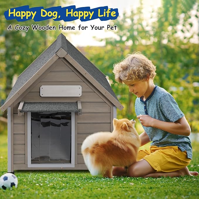 Outdoor Dog House Waterproof for Medium Small Dogs with Anti-Chewing Iron Frame, Adjustable Vent Window, Indoor &amp; Outdoor Doghouse Kennel Puppy Shelter, Easy Clean and Assemble (26" L*31.9" W*32" H)
