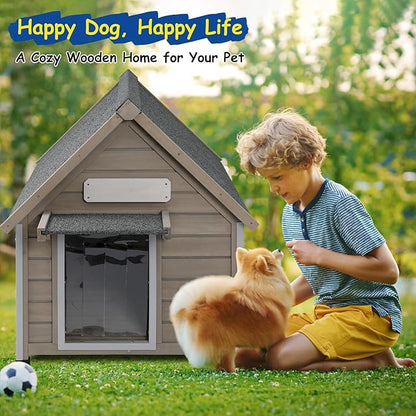 Outdoor Dog House Waterproof for Medium Small Dogs with Anti-Chewing Iron Frame, Adjustable Vent Window, Indoor &amp; Outdoor Doghouse Kennel Puppy Shelter, Easy Clean and Assemble (26" L*31.9" W*32" H)