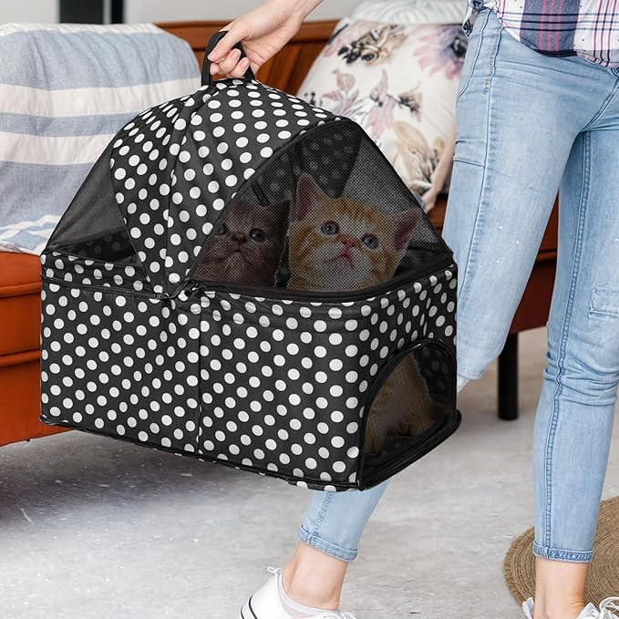 Magshion Foldable Pet Stroller, 3-in-1 Dog Travel Jogger with Detachable Carrier, Cup Holder, Storage Basket, Folding Carrier for Small/Medium Dogs &amp; Cats Up to 33 lbs, Black Polka Dots
