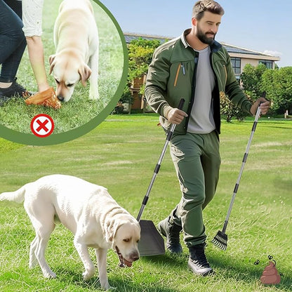 T2Y Pooper Scooper, Extra Long Handle Dog Pooper Scooper, Adjustable Stainless Steel Rake &amp; Extra Large Tray, Antirust &amp; Durable Poop Scoopers for Yard, Lawn, Snowfield, Suitable for Multi-Dog Family