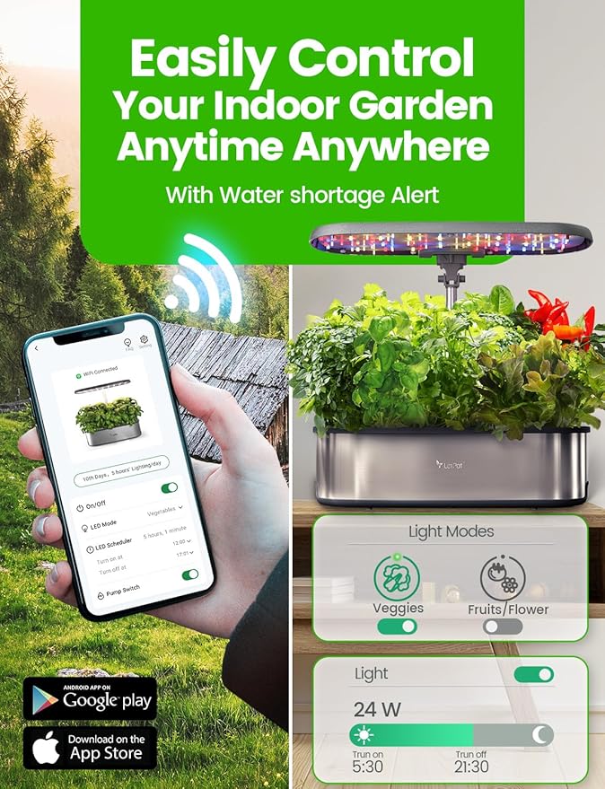 LetPot LPH-SE Hydroponics Growing System, 12 Pods Smart Herb Garden Kit Indoor, Indoor Garden, APP &amp; WiFi Controlled, with 24W Growing LED, 5.5L Water Tank, Pump System, Automatic Timer