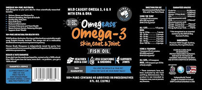 Omegease Fish Oil for Dogs &amp; Cats - Finest for Pets Omega 3 for Cats &amp; Dogs - Supplement for Skin &amp; Coat, Itching, Shedding, Joints &amp; Immune Health - 100% Pure Omega Fish Oil with EPA &amp; DHA (8 oz)