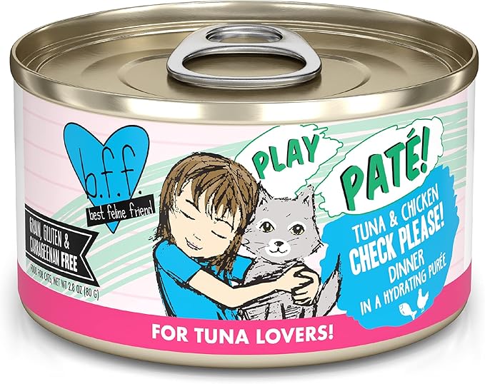 Weruva B.F.F. Play - Best Feline Friend Paté Lovers, Aw Yeah!, Tuna &amp; Chicken Check Please! with Tuna &amp; Chicken, 2.8oz Can (Pack of 12)