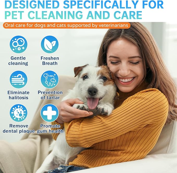 PET Teeth Cleaning Wipes for Dogs &amp; Cats,Gentle Pet Dental Care Wipes with Massaging Micro-Brushing Beads, Remove Bad Breath &amp; Plaque.Dog Toothbrush &amp; Tooth Brushing Kit-Unscented