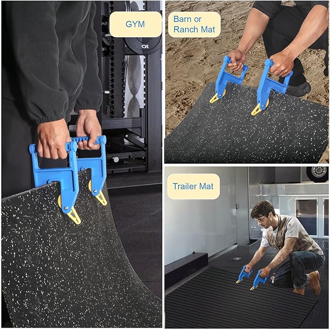 Heavy Duty Stall Mat Gripper, a Pair of Mat Mover Tool - Effortless Remover for Thick Rubber Mats in Horse Stalls, Barn, Gym, Trailer - Easy Lift &amp; Move to Save Your Back