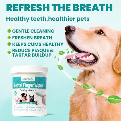 Wider Dental Care Finger Wipes 60 Counts,Teeth Cleaning Finger Wipes for Dogs &amp; Cats,Reduces Plaque &amp; Supports Oral Freshness, Small Animal Stain Removers, Coconut Scent
