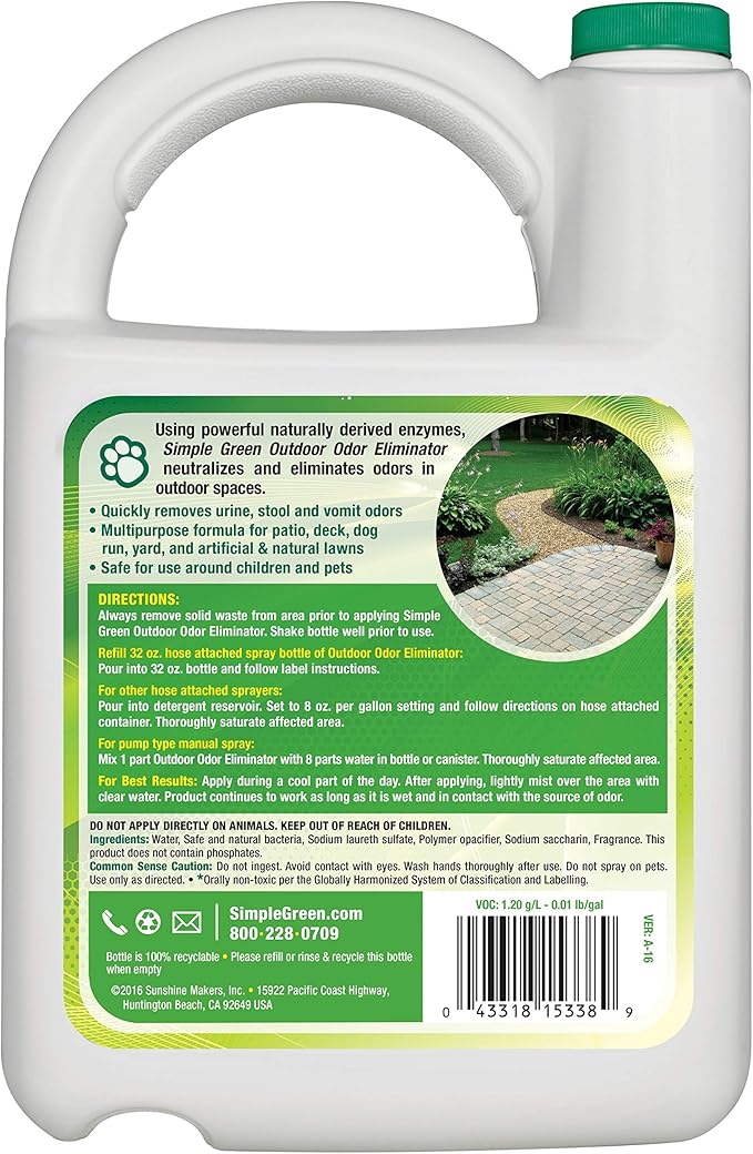 Simple Green Outdoor Odor Eliminator for Pets, Dogs, 1 gallon Refill - Ideal for Artificial Lawns &amp; Patio, Milky White (Pack of 2)
