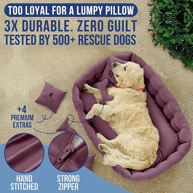 Luxury Dog Bed Chesterfield – Handcrafted Velvet Throne for Dogs | Joint Support, Calming &amp; Temp-Regulating Comfort | Durable 5+ Years, Anti-Claw, Washable 100+ Times – XL, Purple