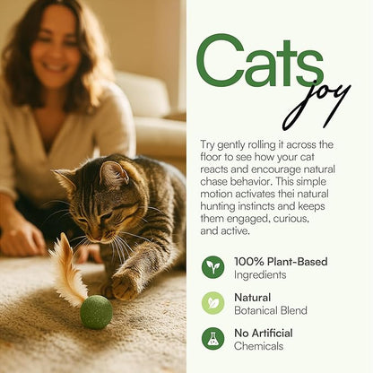 3 Pcs Catnip Balls with Feathers – Natural Catnip Toy for Play, Stress Relief &amp; Healthy Enrichment Interactive Cat Toys Perfect for Indoor Cats &amp; Kittens, Encourages Active Play &amp; Wellness