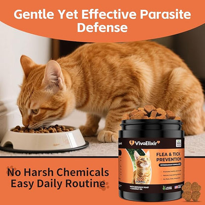 Flea &amp; Tick Treatment for Cats – Natural Flea, Tick &amp; Mosquito Prevention with Brewer’s Yeast, Coconut Oil – Skin &amp; Coat Health, Immune Support – Vet Formulated 200 Chews
